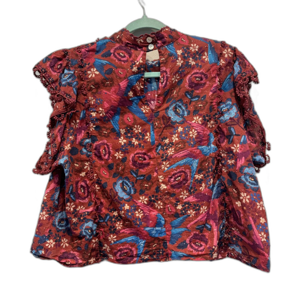 FARM Rio Pink and Blue Floral Flutter Sleeve Blouse - Picture 10 of 12